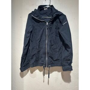Columbia Womens Black Hooded Windbreaker Jacket Full Zip Drawstring Hem Size M